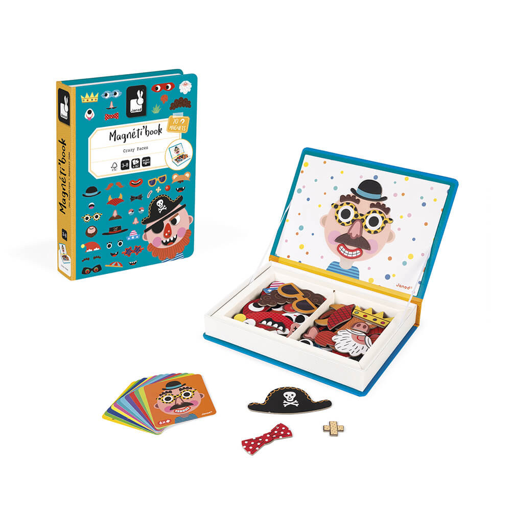 Janod – Magneti'Book Crazy Faces – 70 Imanes Y 12 Tarjetas Modelo – Juego Magnético Educativo Para Crear Caras Locas – Motricidad E Imaginación – A Partir De 3 Años