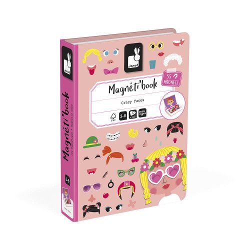 Magnéti'book Crazy Faces fille, 55 magnets, magnétique, personnages, visages, pour enfant à partir de 3 ans JANOD