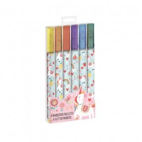 Boite de 6 Feutres Pailletés Licorne