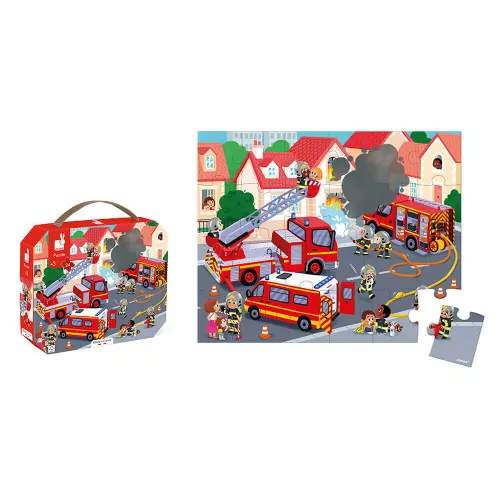 Puzzle Pompiers 24 pièces en carton FSC et encres végétales made in France pour enfant Janod