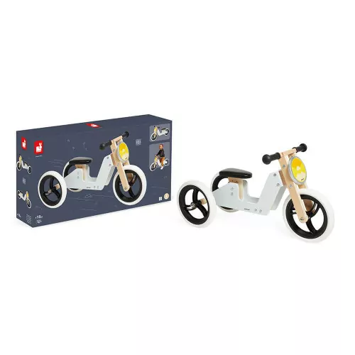 Tricycle 2 en 1 en bois FSC pour enfant dès 18 mois, se transforme en draisienne, siège réglable, plein air, JANOD