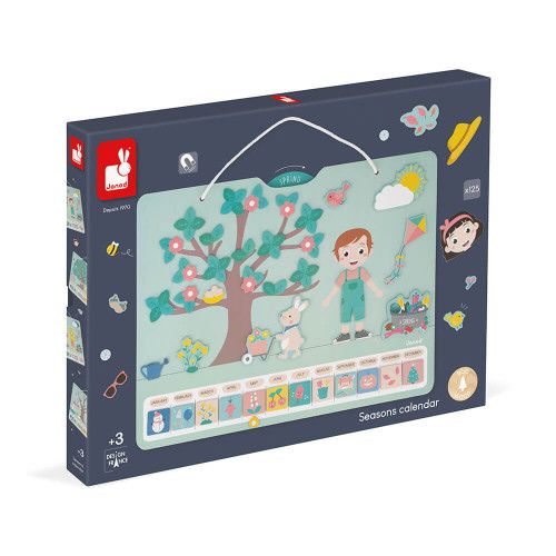 Calendrier des saisons en bois pour enfant dès 3 ans, version anglaise, magnétique avec 125 magnets, accroche murale, JANOD