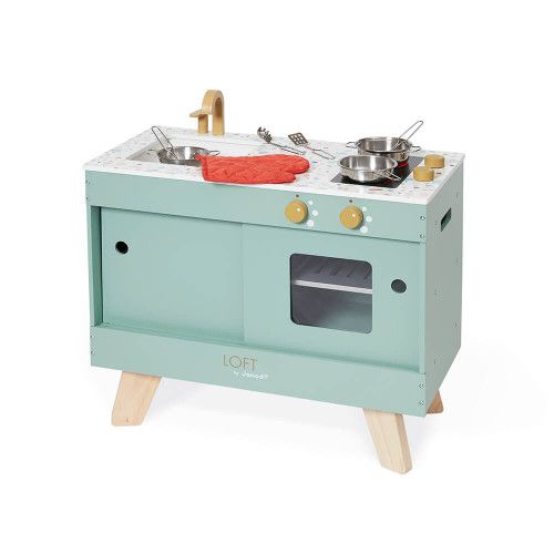 Dinette bois cuisine enfant, 13 accessoires