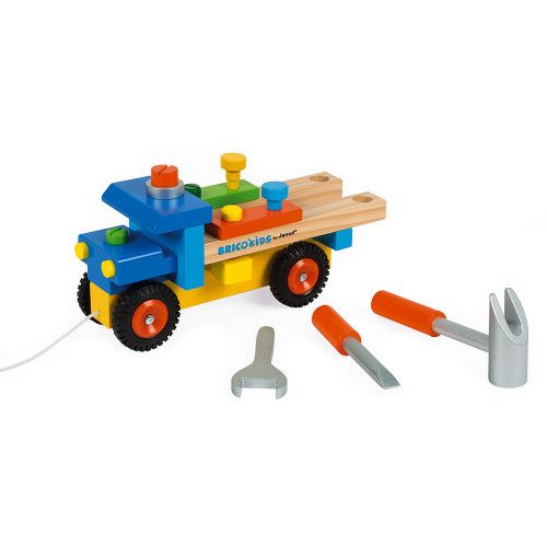 Camion de bricolage en bois, véhicule, jouet à promener, à tirer, outils, éveil motricité pour enfant à partir de 2 ans JANOD