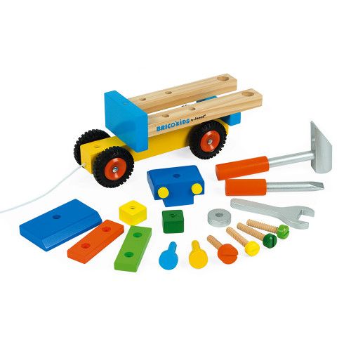Camion de bricolage en bois, véhicule, jouet à promener, à tirer, outils, éveil motricité pour enfant à partir de 2 ans JANOD