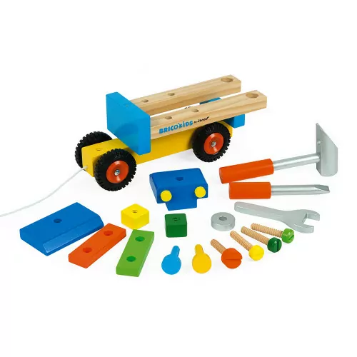 Camion de bricolage en bois, véhicule, jouet à promener, à tirer, outils, éveil motricité pour enfant à partir de 2 ans JANOD