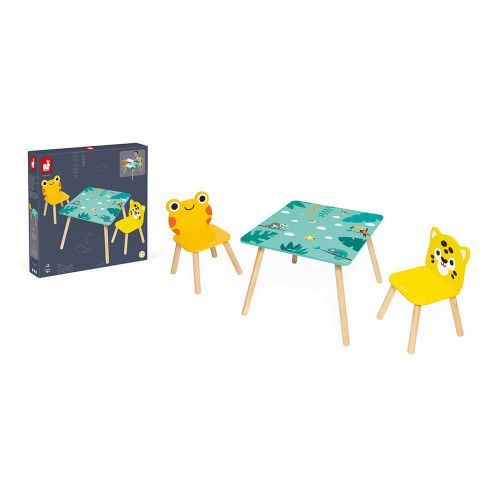 Table et chaises pour enfant dès 3 ans, mobilier en bois multicolor, animaux chambre enfant, Tropik de JANOD