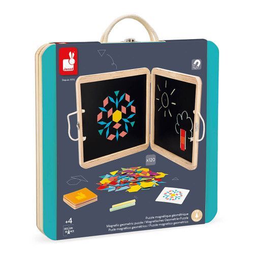 Puzzle magnétique géométrique pour enfant dès 3 ans, 142 accessoires, mallette aimantée, JANOD