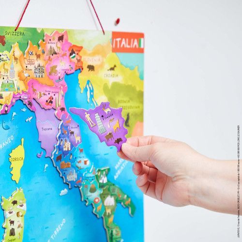 Janod J05488 juguete educativo para niños a partir de 7 años Puzle de madera de 20 piezas magnéticas con diseño de mapa de Italia 36 x 36 cm