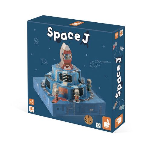 Jeu de société en carton pour enfant dès 5 ans, jeu de parcours en 3D thème espace, fusée, JANOD