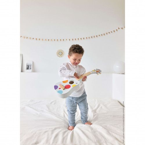 Guitare Confetti en bois, blanc pois, imitation instrument de musique, éveil musical sonore, pour enfant à partir de 3 ans JANOD