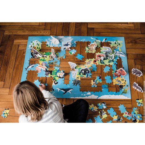 Puzzle éducatif géant Les Animaux Menacés 200 pièces, carton, figurines, pour enfant à partir de 6 ans JANOD