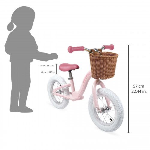 Draisienne Bikloon Métal Vintage Rose, équilibre motricité, plein air extérieur, panier osier, selle réglable pneus gonflables