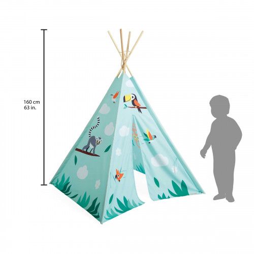 Tipi cabane chambre d'enfant dès 2 ans, en bois et tissu, animaux tropicaux, mobilier Tropik de JANOD