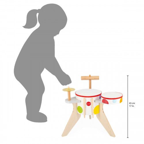 Batterie en bois pour enfant dès 3 ans, jouet musical imitation instrument de musique, percussions, JANOD