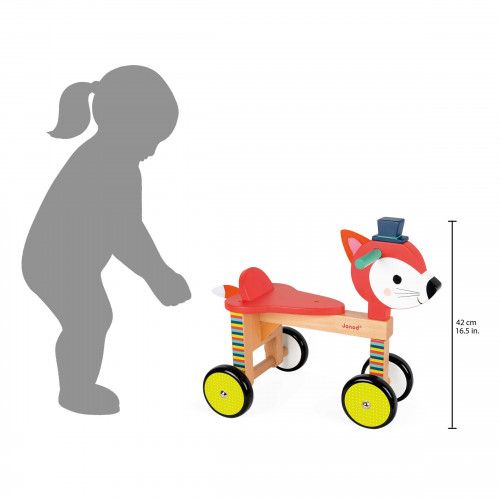 Porteur Renard Baby Forest en bois, éveil motricité bébé, trotteur, pour enfant à partir de 12 mois JANOD