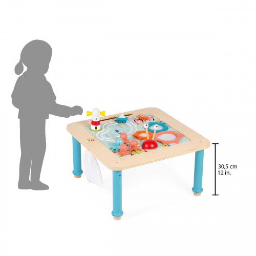 able d'activités évolutive en bois, plateau double face, jeux d'éveil, pieds réglables, pour enfant dès 18 mois JANOD