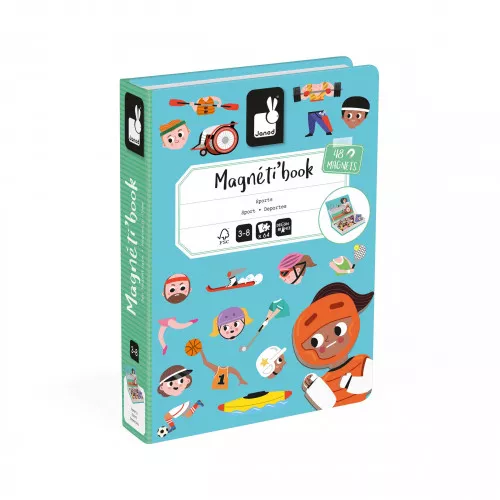 Magnéti'book JANOD, coffret aimanté sur le thème Sports avec 48 magnets, jeu magnétique éducatif pour enfant à partir de 3 ans