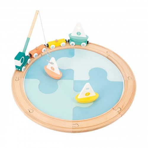 Circuit de rails en bois, train magnétique, petits bateaux, jeu construction pour enfant à partir de 2 ans Bolid JANOD