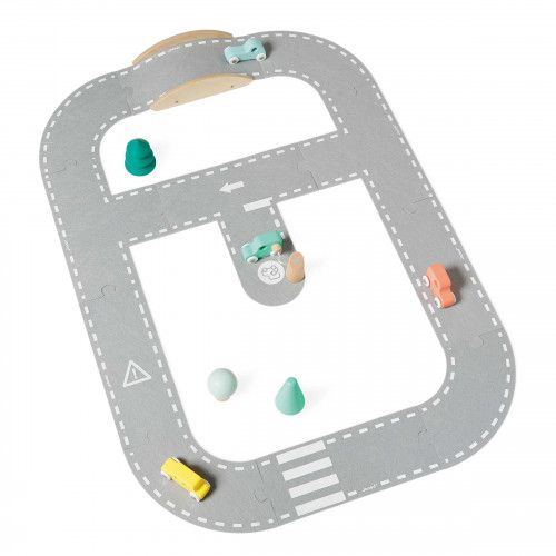 Circuit pour voitures en bois et feutrine, 21 pièces, jeu construction véhicules pour enfant à partir de 2 ans Bolid JANOD