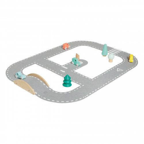 Circuit pour voitures en bois et feutrine, 21 pièces, jeu construction véhicules pour enfant à partir de 2 ans Bolid JANOD