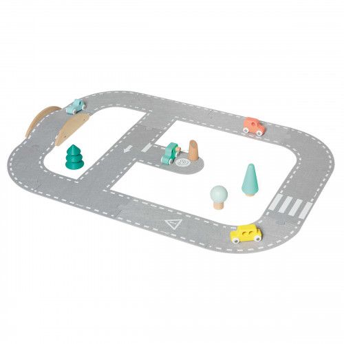 Circuit pour voitures en bois et feutrine, 21 pièces, jeu construction véhicules pour enfant à partir de 2 ans Bolid JANOD