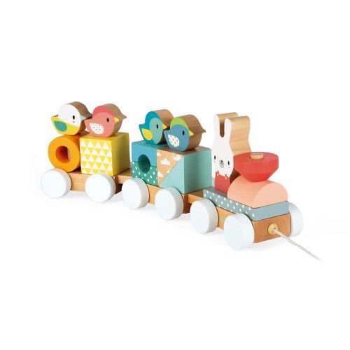 Train Pure en bois, animaux, jouet à tirer, à promener, éveil motricité bébé, formes, pour enfant à partir de 12 mois JANOD