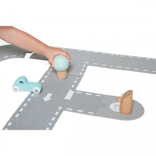 Circuit pour voitures en bois et feutrine, 21 pièces, jeu construction véhicules pour enfant à partir de 2 ans Bolid JANOD