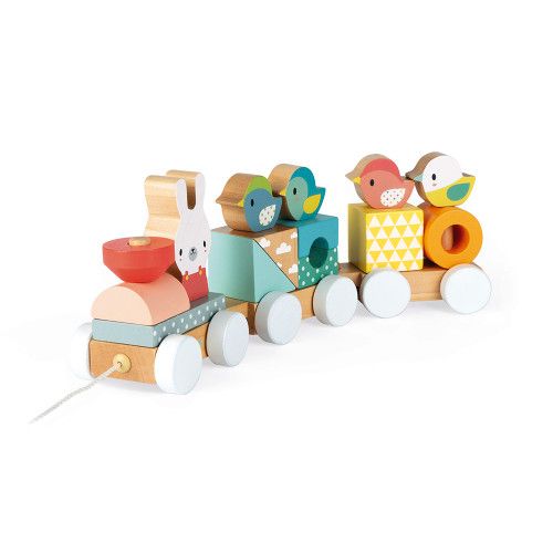 Train Pure en bois, animaux, jouet à tirer, à promener, éveil motricité bébé, formes, pour enfant à partir de 12 mois JANOD