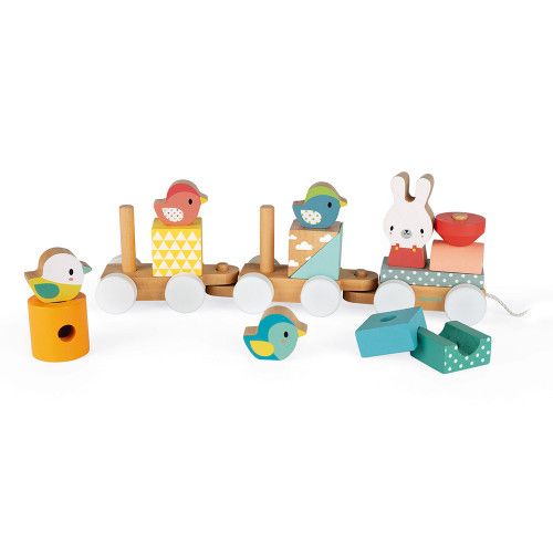 Train Pure en bois, animaux, jouet à tirer, à promener, éveil motricité bébé, formes, pour enfant à partir de 12 mois JANOD