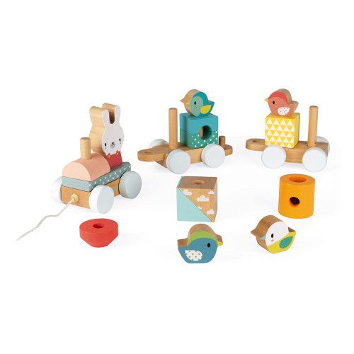 Train Pure en bois, animaux, jouet à tirer, à promener, éveil motricité bébé, formes, pour enfant à partir de 12 mois JANOD