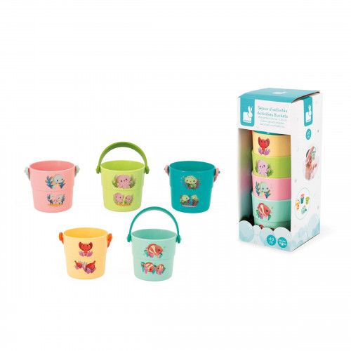 Seaux de bain pour bébé, 5 seaux avec couleurs et animaux pour le bain, jouet de bain pour enfant à partir de 10 mois JANOD