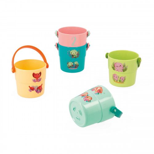 Seaux de bain pour bébé, 5 seaux avec couleurs et animaux pour le bain, jouet de bain pour enfant à partir de 10 mois JANOD