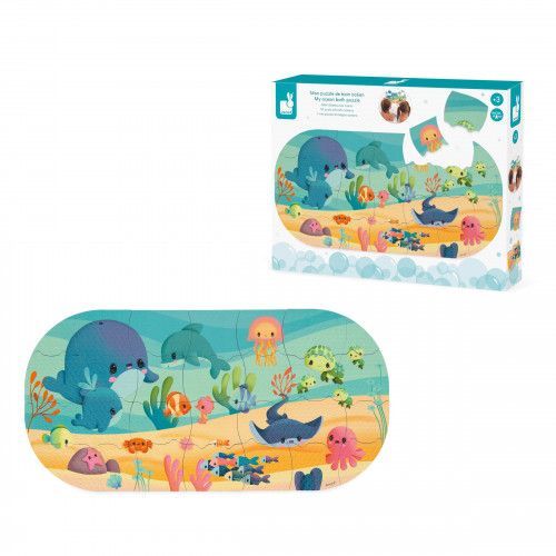 Puzzle bébé, puzzle pour le bain, 28 pièces animaux et sac de rangement, jouet de bain pour enfant à partir de 3 ans JANOD