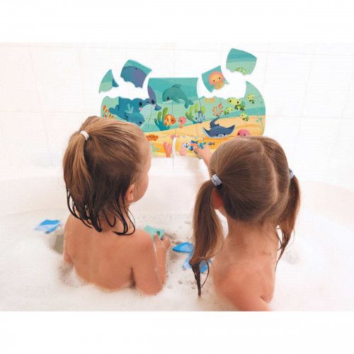 Puzzle bébé, puzzle pour le bain, 28 pièces animaux et sac de rangement, jouet de bain pour enfant à partir de 3 ans JANOD