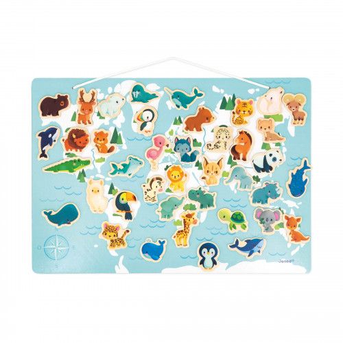 Puzzle monde magnétique - Puzzle enfant animaux, dès 2 ans Janod