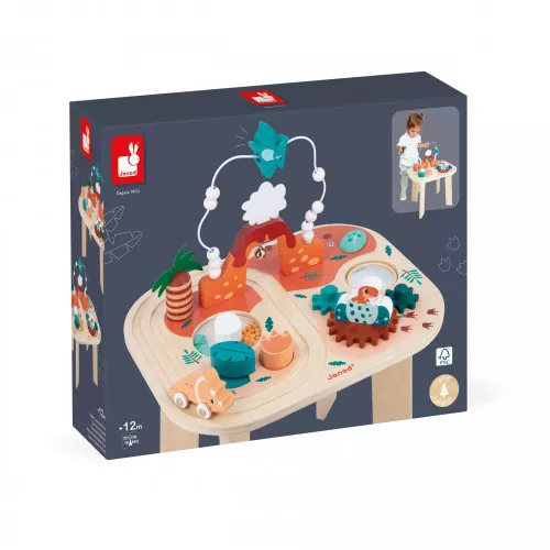 Table d'activités en bois bébé, table multi-activités dinosaures, 8 activités, jouet éveil dino enfant dès 12 mois / 1 an JANOD