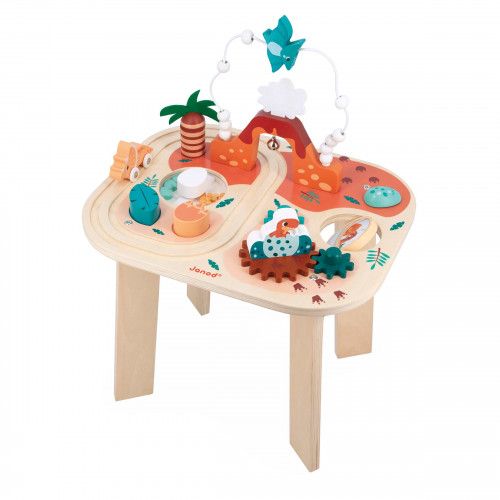 Table d'activités en bois bébé, table multi-activités dinosaures, 8 activités, jouet éveil dino enfant dès 12 mois / 1 an JANOD