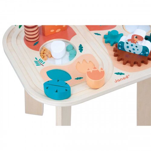 Table d'activités en bois bébé, table multi-activités dinosaures, 8 activités, jouet éveil dino enfant dès 12 mois / 1 an JANOD