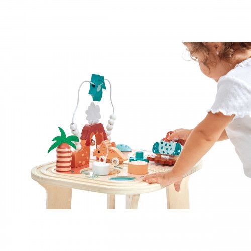 Table d'activités en bois bébé, table multi-activités dinosaures, 8 activités, jouet éveil dino enfant dès 12 mois / 1 an JANOD