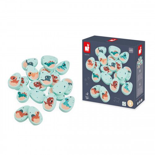 Jeu de mémo en bois, jeu dinosaures bébé, jeu de mémoire dino, jeu de société pour enfant dès 2 ans JANOD