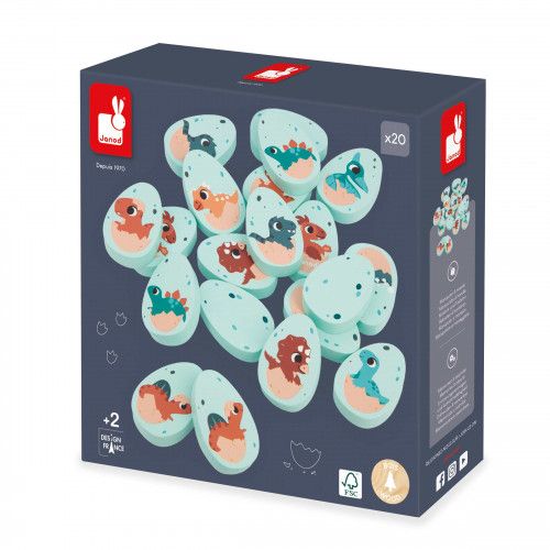 Jeu de mémo en bois, jeu dinosaures bébé, jeu de mémoire dino, jeu de société pour enfant dès 2 ans JANOD