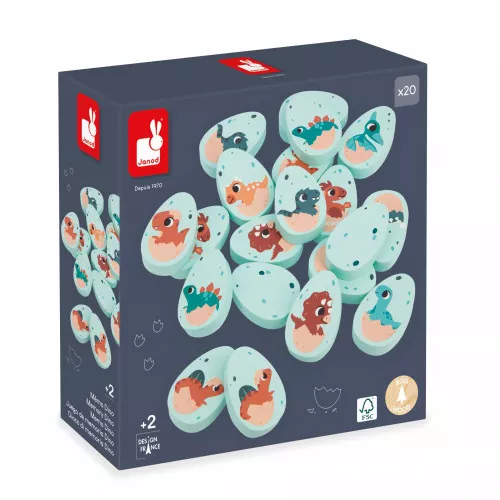 Jeu de mémo en bois, jeu dinosaures bébé, jeu de mémoire dino, jeu de société pour enfant dès 2 ans JANOD