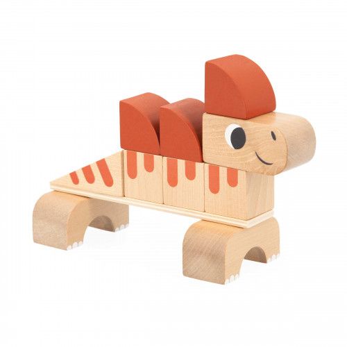 Jeu de construction en bois dinosaures, 3 dinos à construire, 31 pièces, jeu motricité bébé et enfant dès 2 ans JANOD