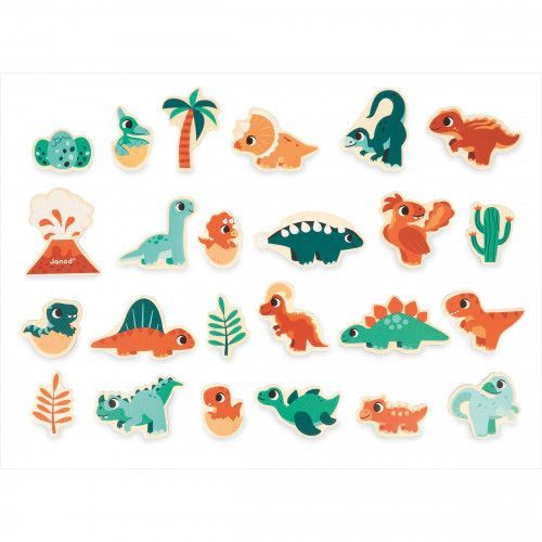 Magnets dinosaures, magnets en bois, aimants dino, aimants dinosaures, 24 pièces, pour bébé et enfant dès 2 ans JANOD