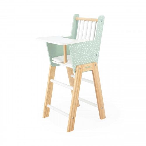 Chaise haute en bois pour poupon, mobilier accessoire poupon, chaise haute verte, jouet imitation pour enfant dès 3 ans JANOD