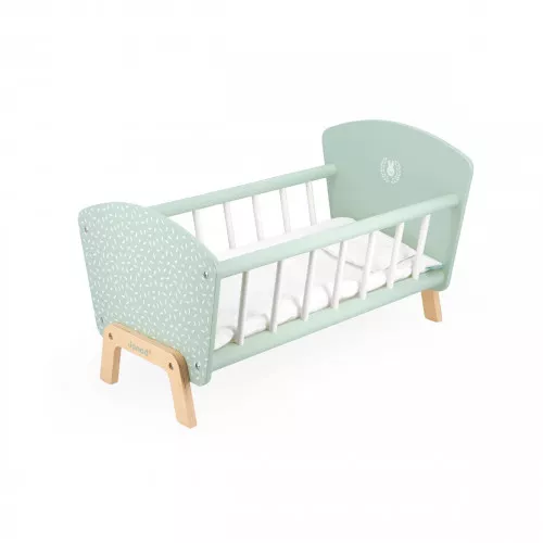 Lit en bois pour poupon, mobilier accessoire poupon, lit vert, jouet imitation enfant dès 3 ans JANOD