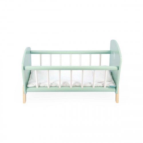 Lit en bois pour poupon, mobilier accessoire poupon, lit vert, jouet imitation enfant dès 3 ans JANOD