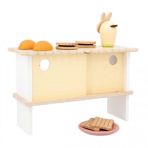 Marchande en bois, stand de pâtisserie et 13 accessoires, gâteaux, jouet imitation, dinette pour enfant dès 3 ans JANOD