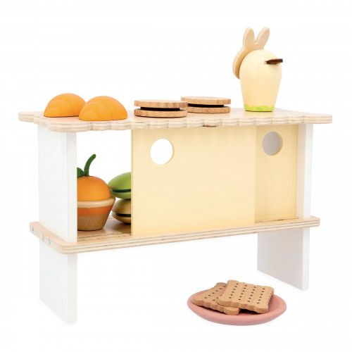 Marchande en bois, stand de pâtisserie et 13 accessoires, gâteaux, jouet imitation, dinette pour enfant dès 3 ans JANOD